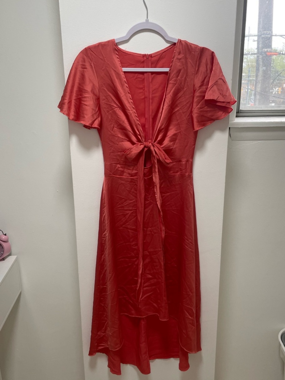 Women’s Tie-Front Midi Dress in Coral